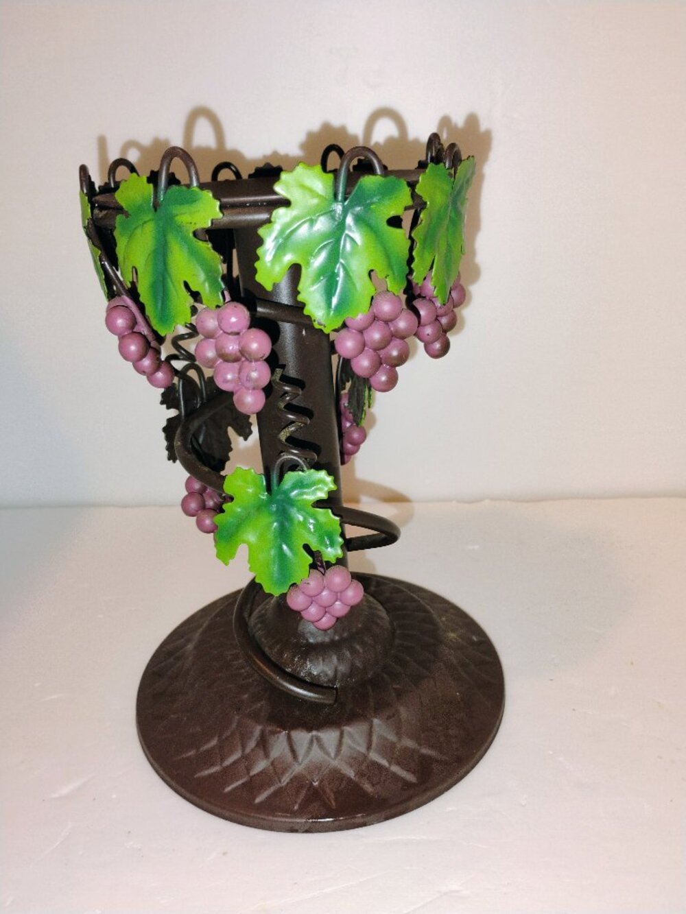 Metal grapes and leaves candleholder